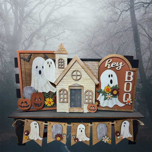 Halloween “Hey Boo” Interchangeable Bench Insert – Wooden Décor