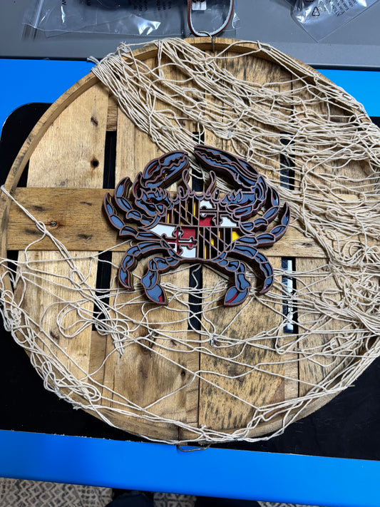 Bushel Basket Lid Wall/Door Decor with Maryland State Flag Crab