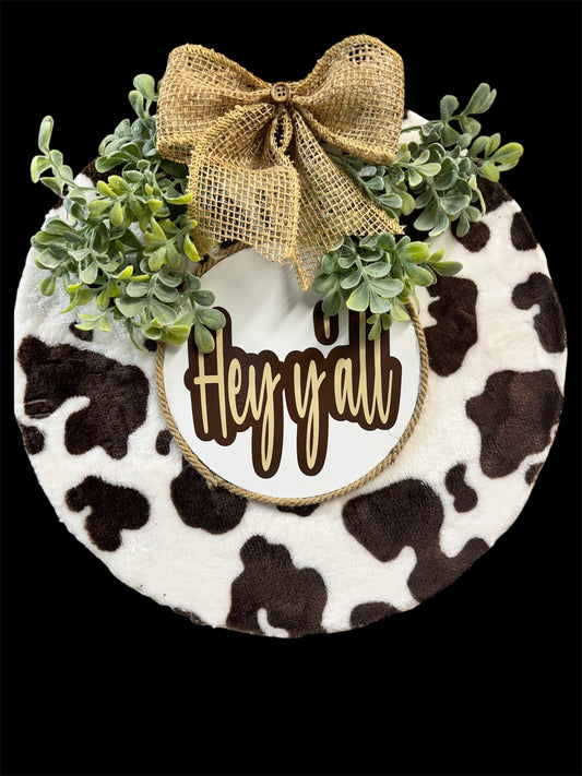 Brown Cow Print Hey Y’all Door Round