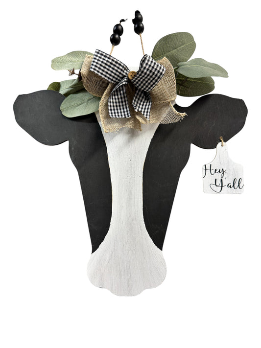 Black & White Wooden Cow Head Wall/Door Decor