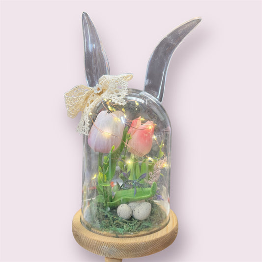 Bunny Cloche with Tulips