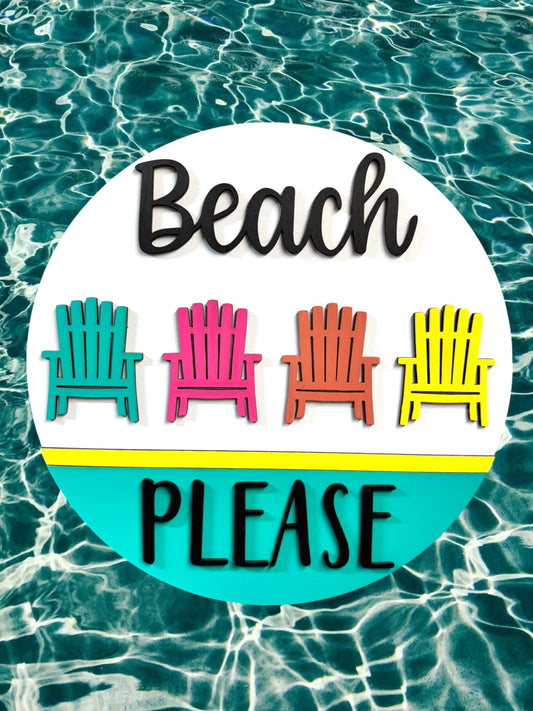Beach Please Wood Door Round