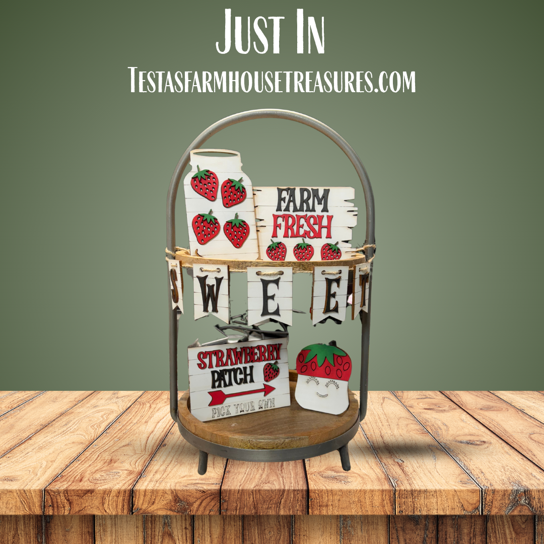 Farm Fresh Strawberry Tiered Tray Set--Summer Mini Signs